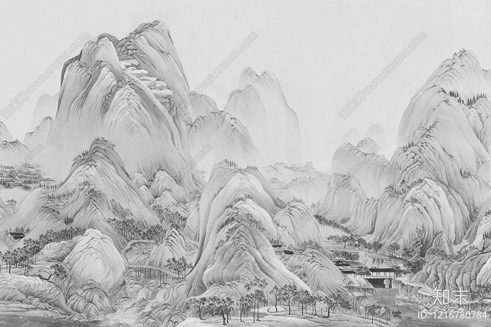 新中式壁画贴图下载【ID:1216780784】