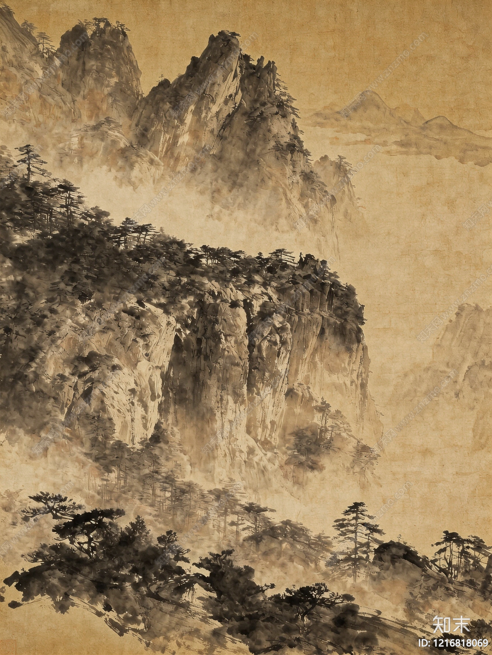 中式水墨画贴图下载【ID:1216818069】