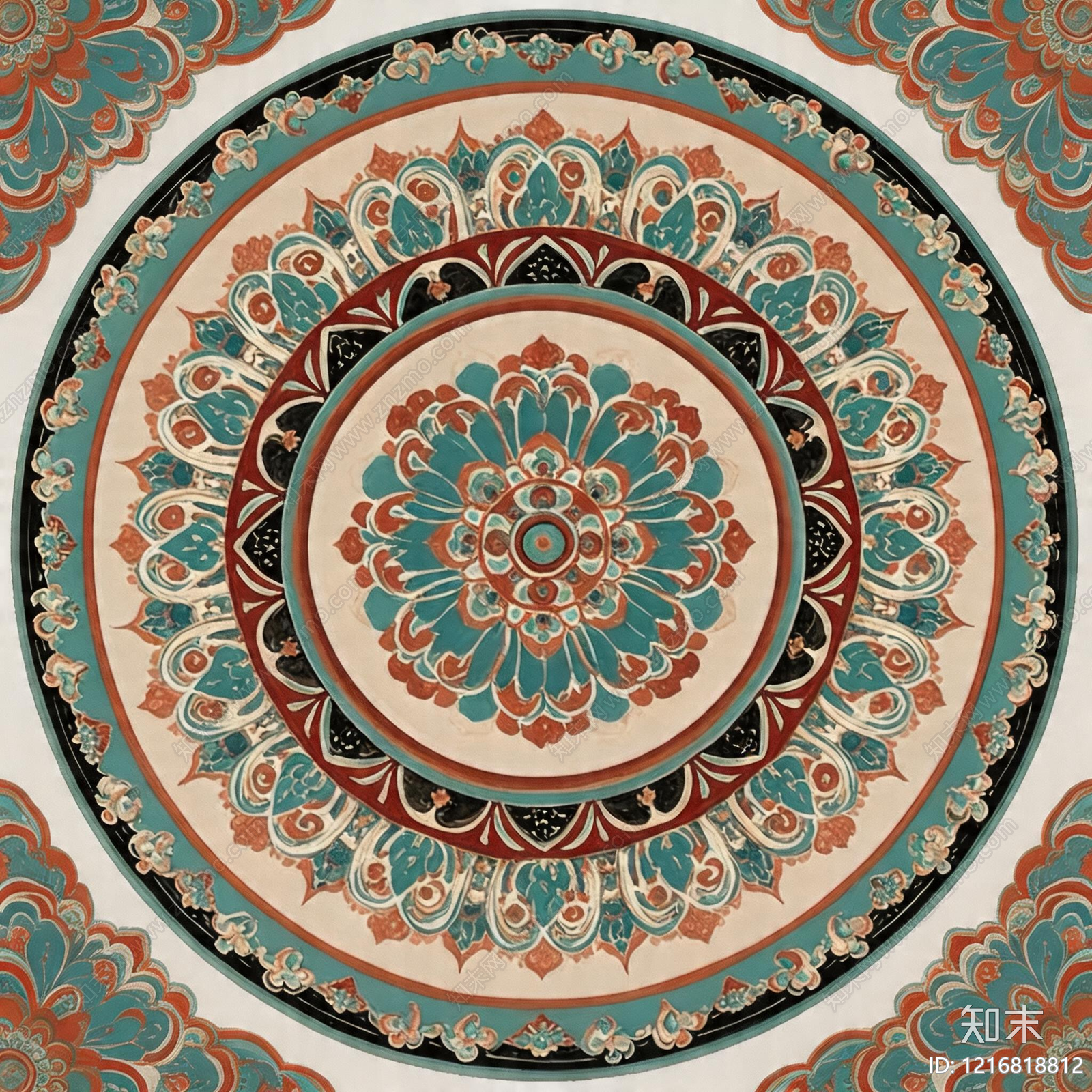 美式圆形地毯贴图下载【ID:1216818812】