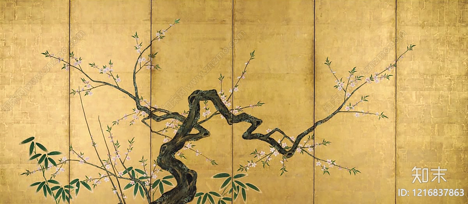 新中式花鸟壁纸贴图下载【ID:1216837863】