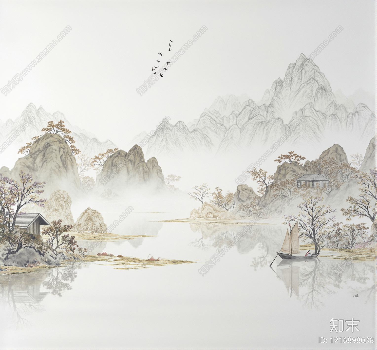 新中式壁画贴图下载【ID:1216898038】