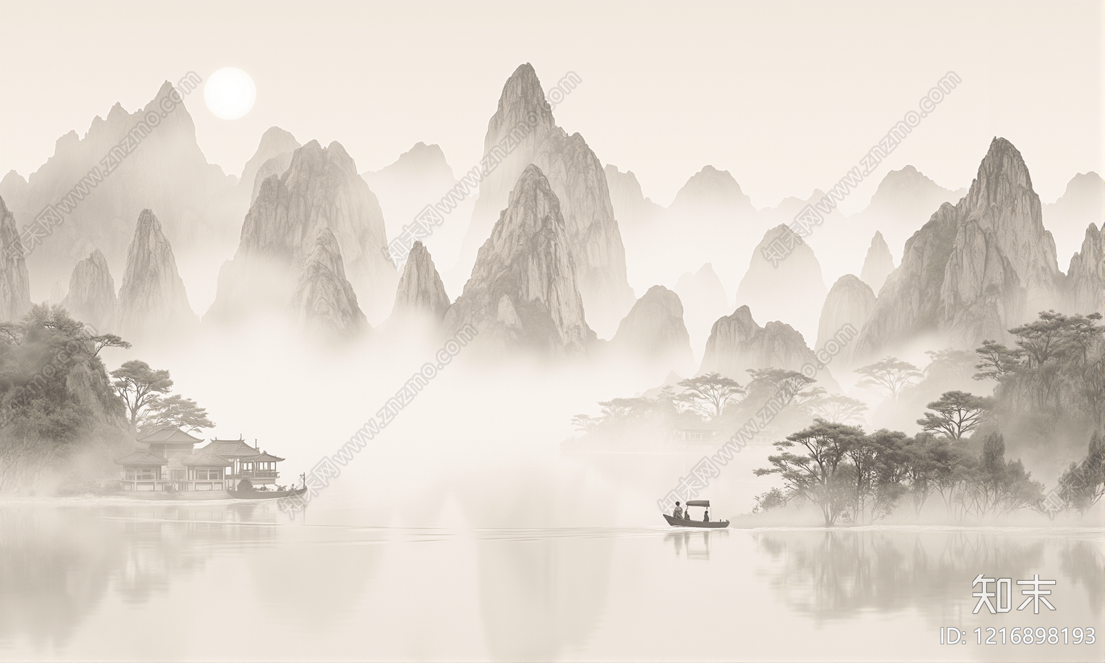 新中式壁画贴图下载【ID:1216898193】