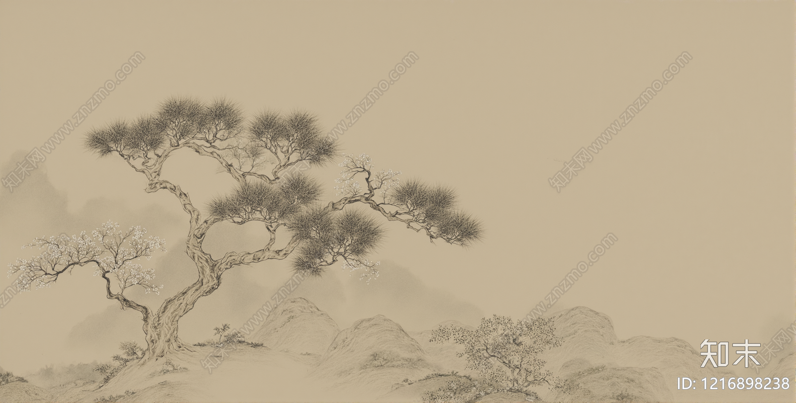 新中式壁画贴图下载【ID:1216898238】