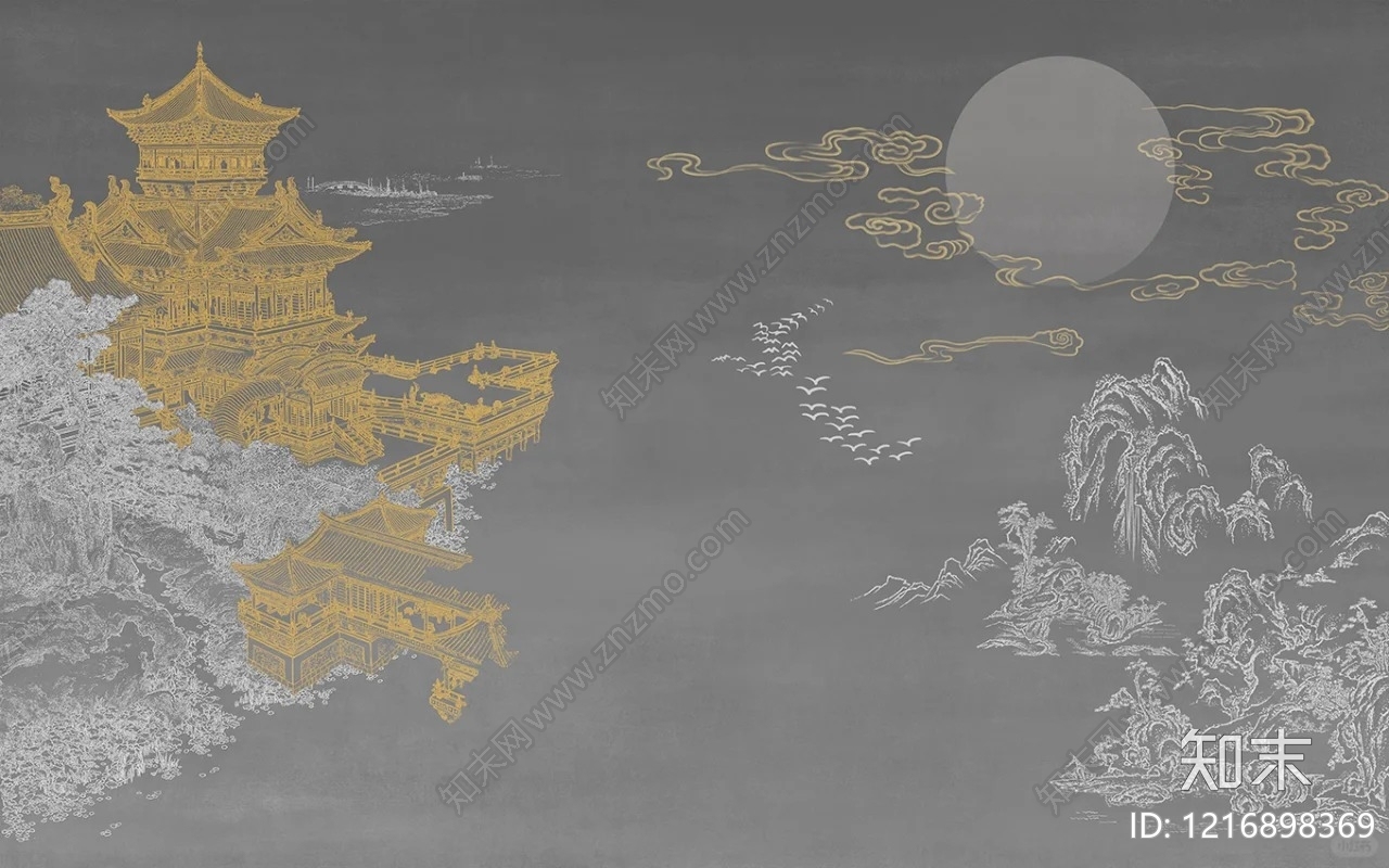 山水画贴图下载【ID:1216898369】