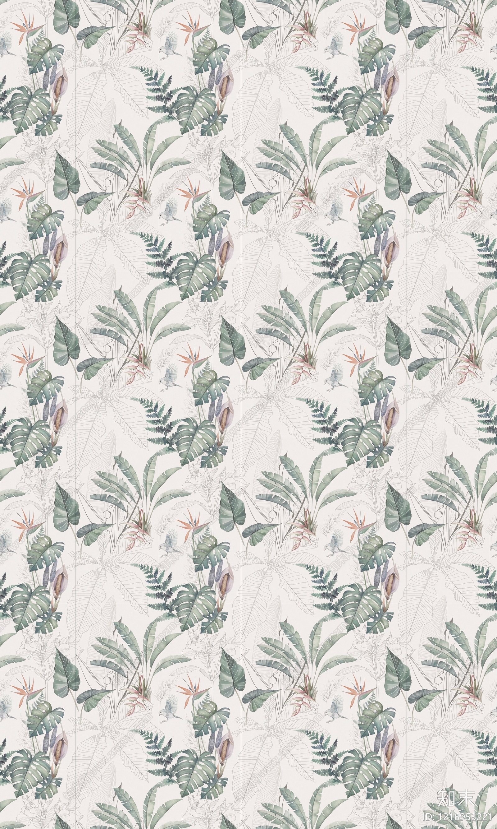 法式花鸟壁纸贴图下载【ID:1216953221】