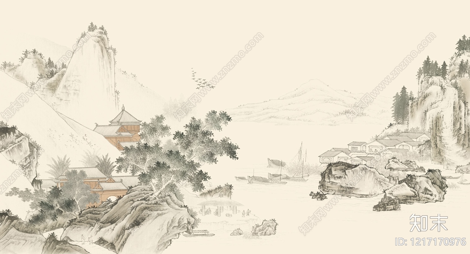 中式壁画贴图下载【ID:1217170976】