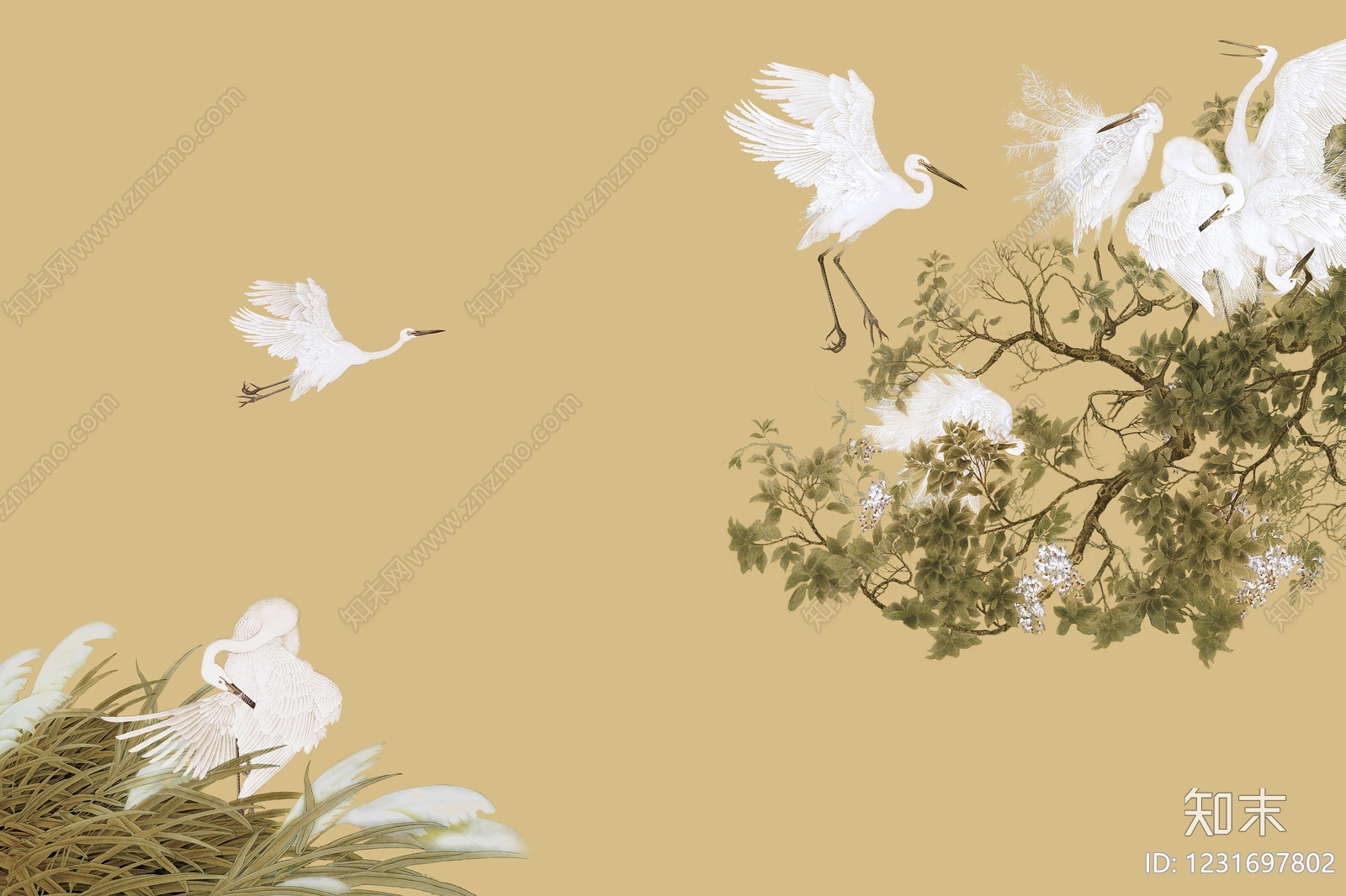 中式花鸟壁纸贴图下载【ID:1231697802】