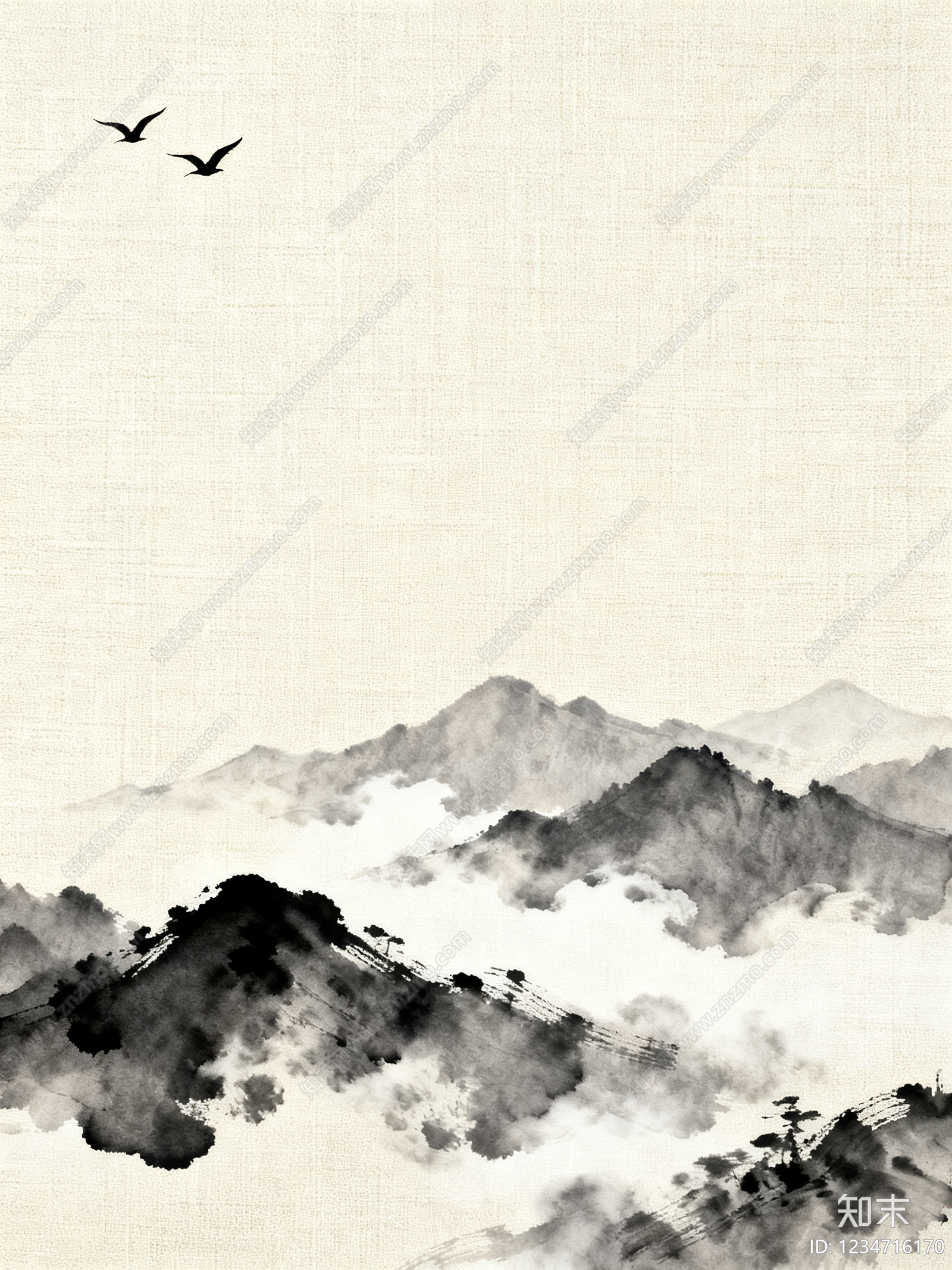 新中式壁画贴图下载【ID:1234716170】