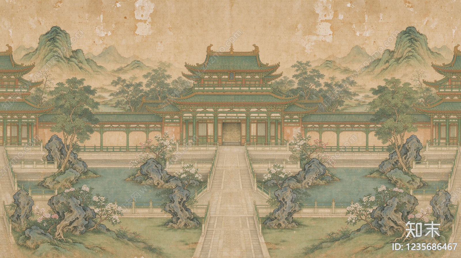 中式壁画贴图下载【ID:1235686467】