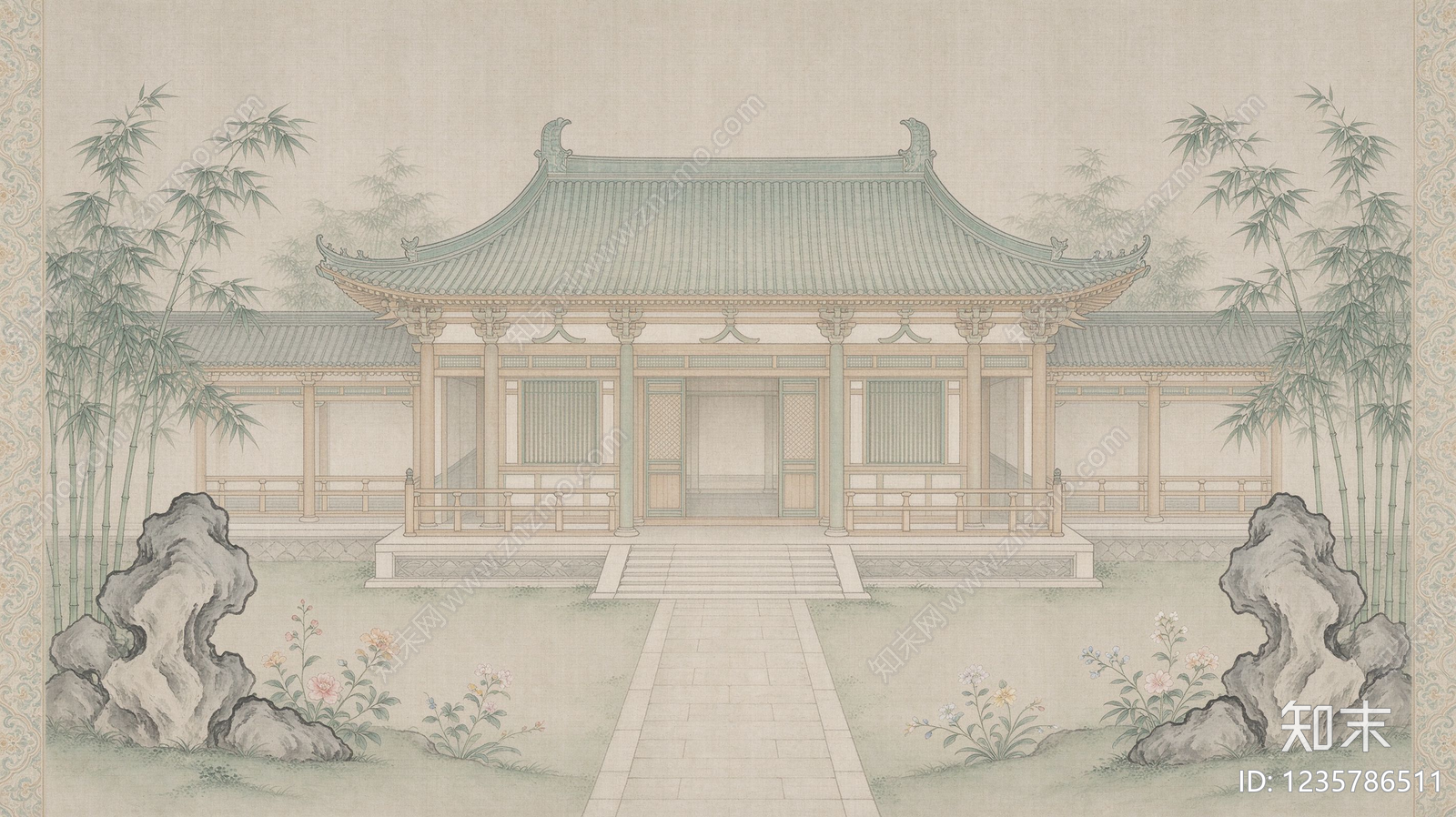 中式壁画贴图下载【ID:1235786511】