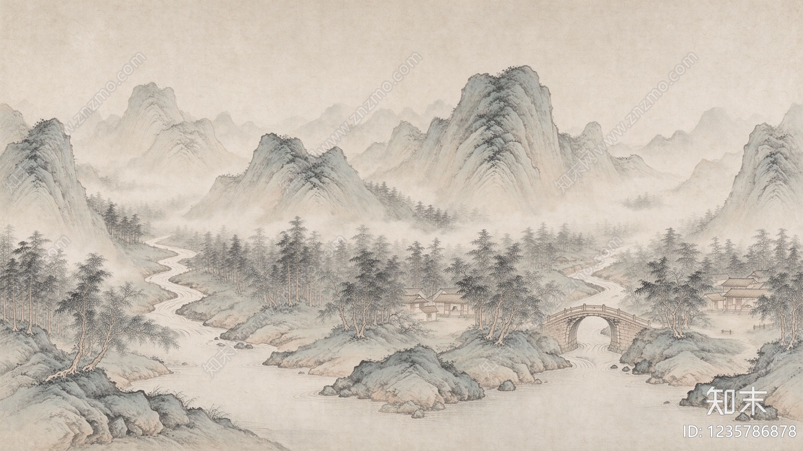 中式壁画贴图下载【ID:1235786878】