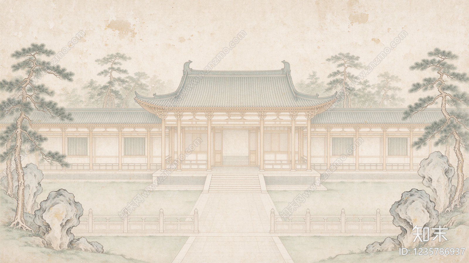 中式壁画贴图下载【ID:1235786937】