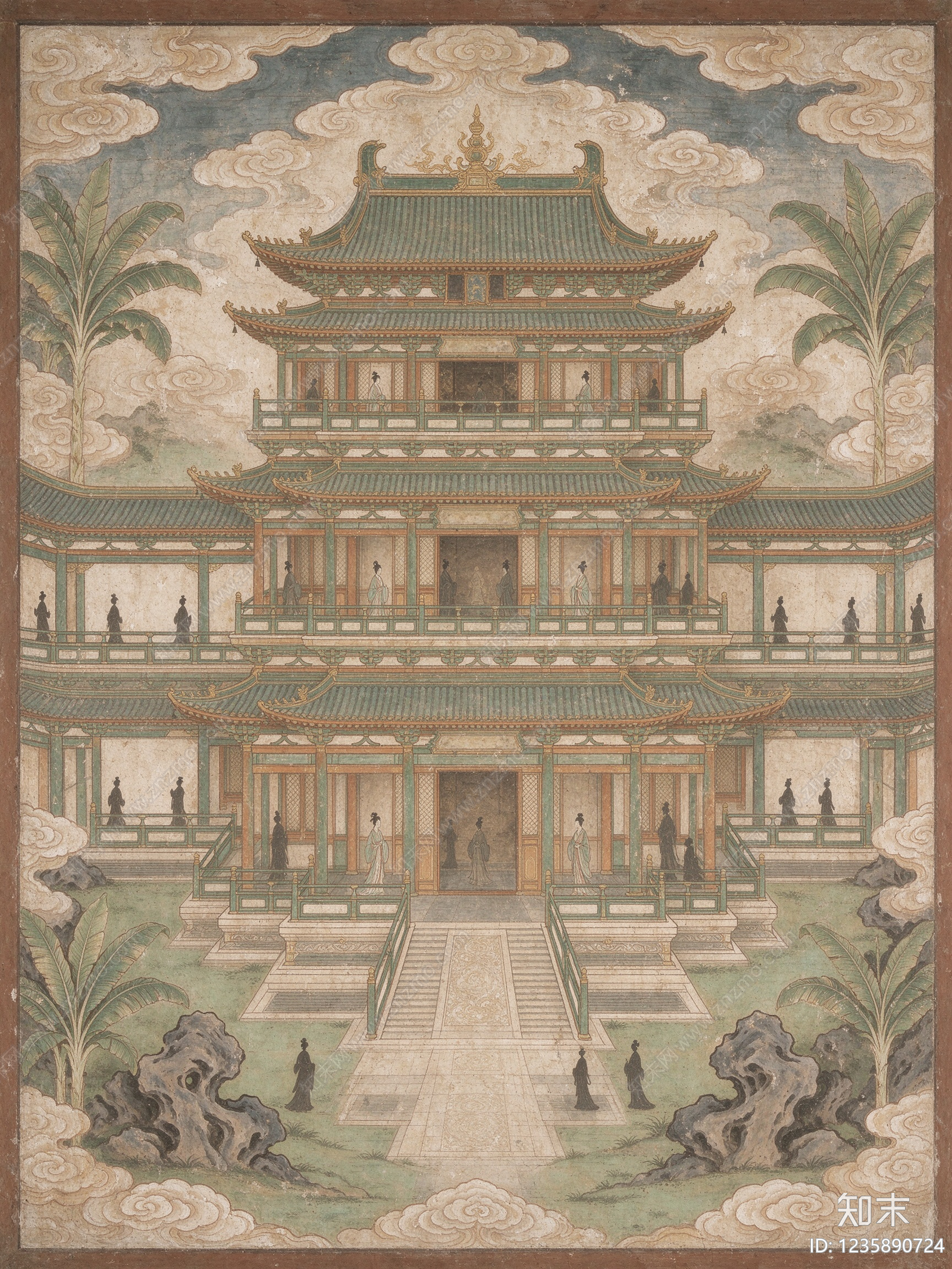 中式壁画贴图下载【ID:1235890724】