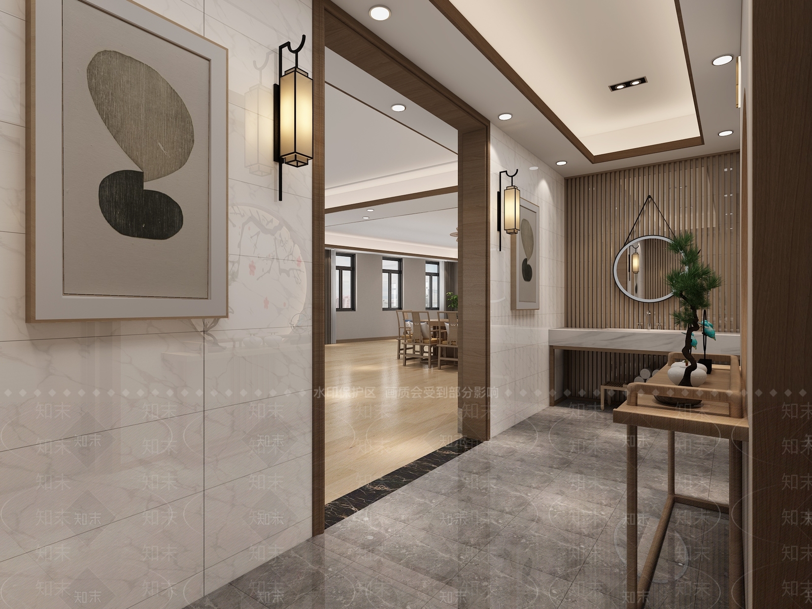 新中式卫生间玄关壁灯端景3D模型下载【ID:932212947】