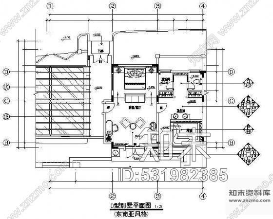 施工图别墅装修图(东南亚风格)cad施工图下载【ID:531982385】