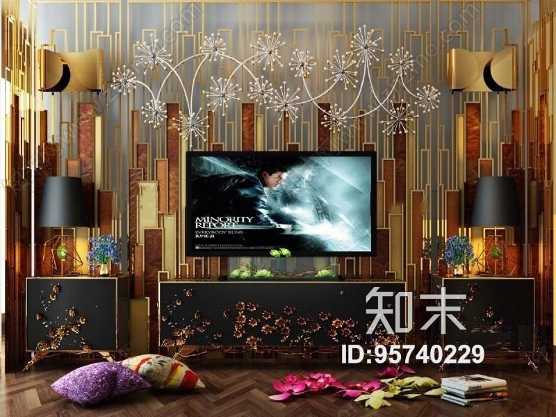 新中式电视柜3D模型下载【ID:95740229】