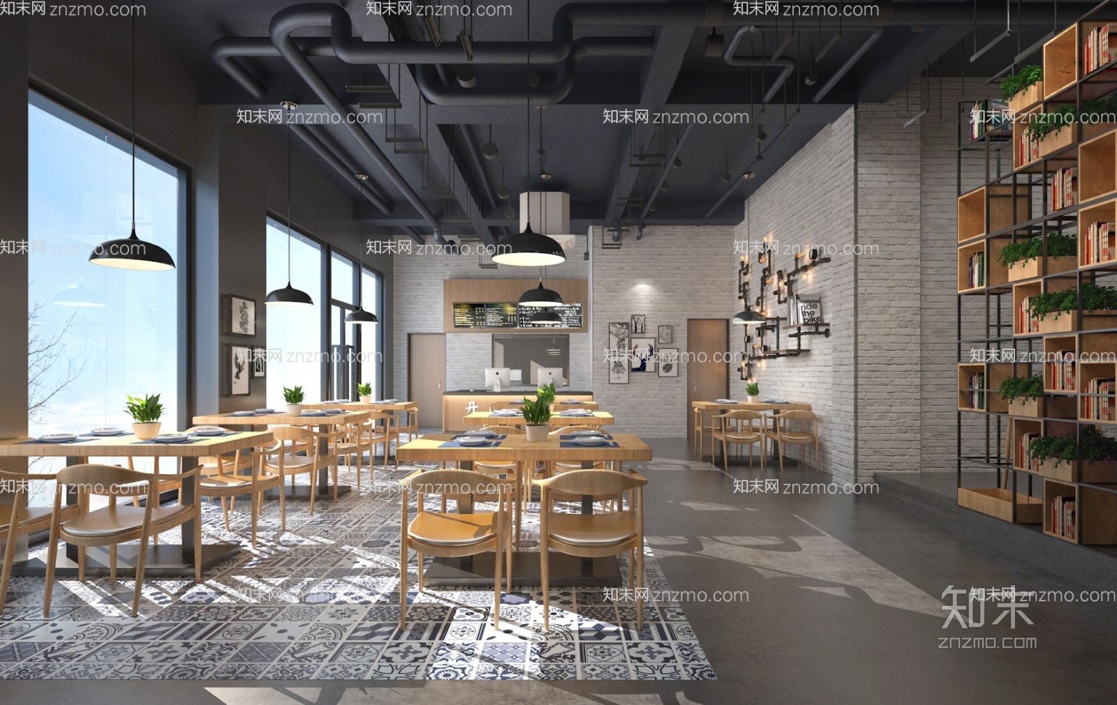 工业风休闲餐厅3D模型下载【ID:25933395】