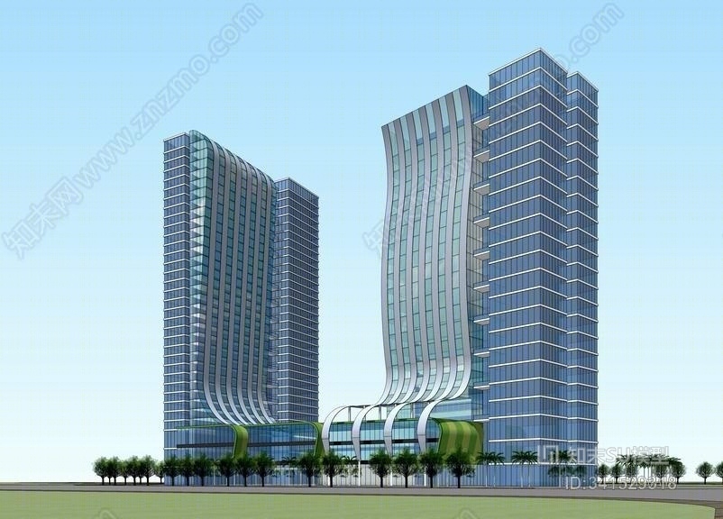 现代高层办公楼SU模型下载【ID:341529318】