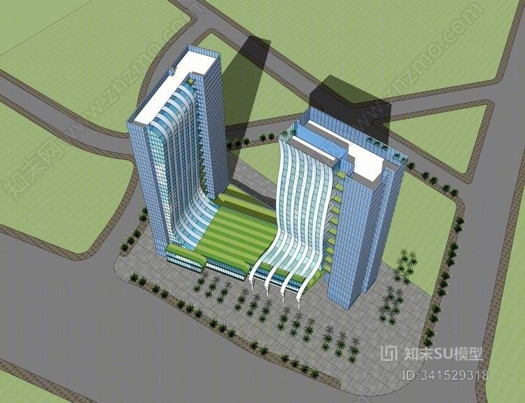 现代高层办公楼SU模型下载【ID:341529318】