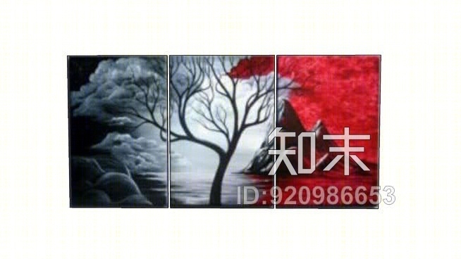 现代壁画红黑油画SU模型下载【ID:920986653】