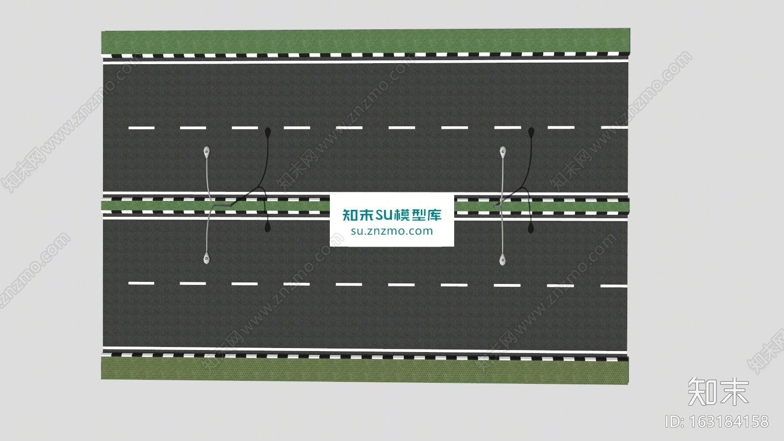 双车道道路和路灯SU模型下载【ID:163184158】