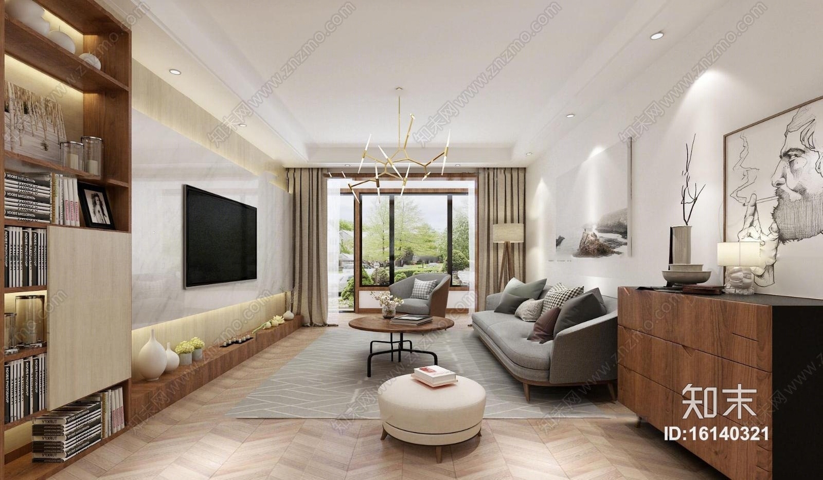 北欧客厅餐厅3D模型下载【ID:16140321】