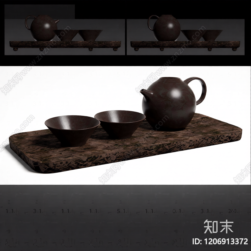 茶壶茶杯托盘组合3D模型下载【ID:1206913372】