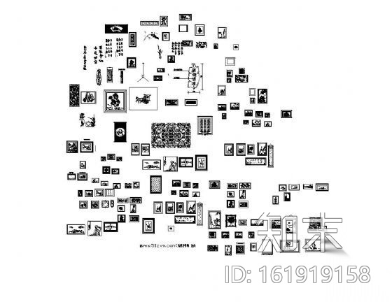 装饰字画图块集cad施工图下载【ID:161919158】