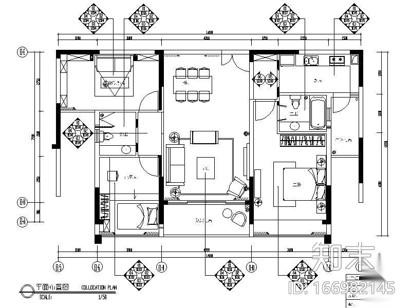 [广东]地知名地产风格三室两厅样板房施工图（含效果）cad施工图下载【ID:166982145】