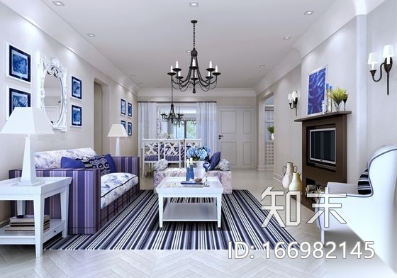 [广东]地知名地产风格三室两厅样板房施工图（含效果）cad施工图下载【ID:166982145】