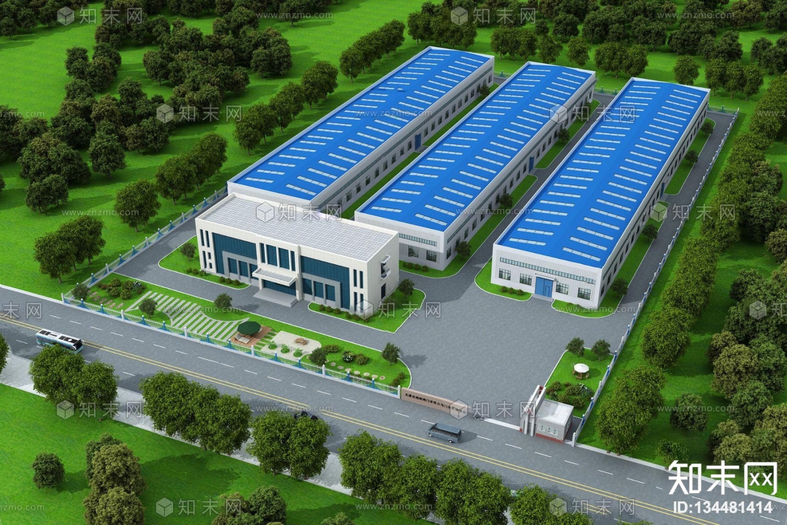 现代工厂建筑鸟瞰3D模型下载【ID:134481414】