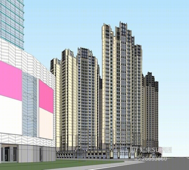 现代小区建筑SU模型下载【ID:26653860】
