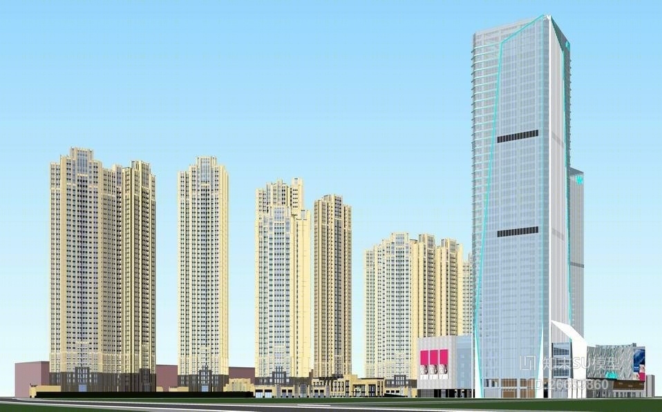 现代小区建筑SU模型下载【ID:26653860】
