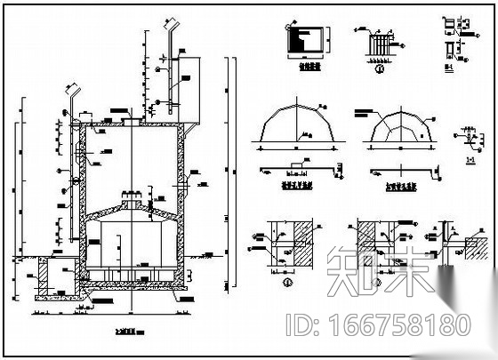 1000t/d重力式无阀滤池设计图cad施工图下载【ID:166758180】