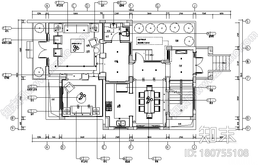 [上海]现代简约风格风景水岸样板房设计施工图（附效果图...cad施工图下载【ID:180755108】