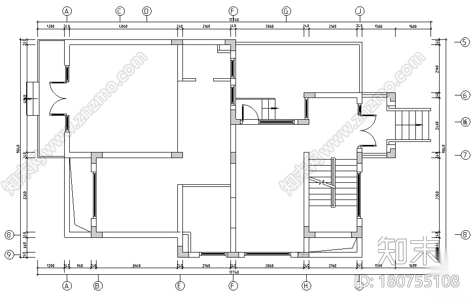 [上海]现代简约风格风景水岸样板房设计施工图（附效果图...cad施工图下载【ID:180755108】