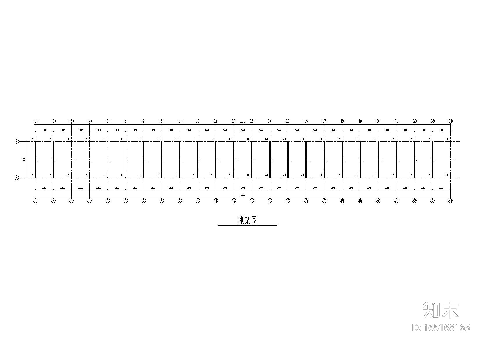 钢结构温室蔬菜大棚施工图（CAD、8张）cad施工图下载【ID:165168165】