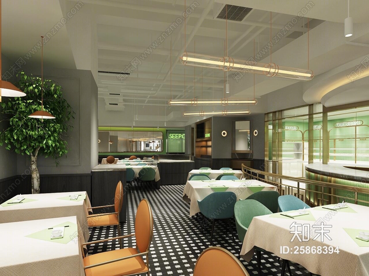 现代休闲西餐厅3D模型下载【ID:25868394】