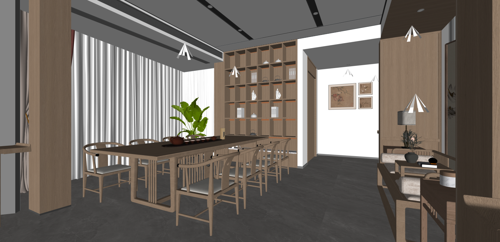 新中式其他办公区域SU模型下载【ID:1216073319】