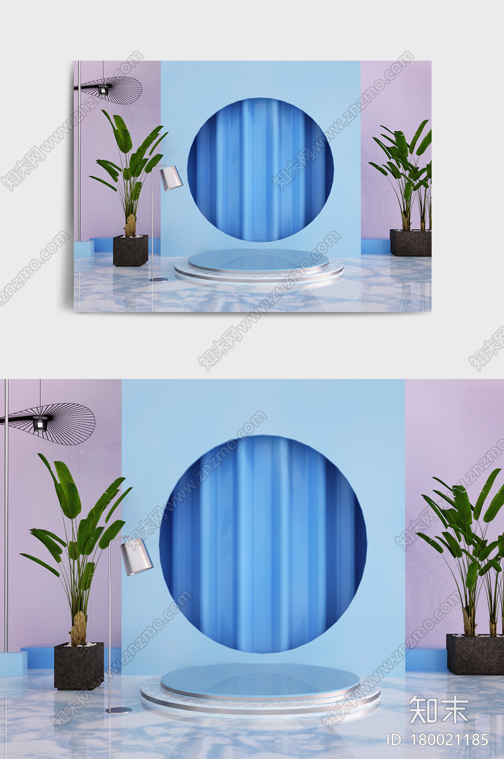 浅蓝色系简约风格家居电商展示场景CG模型下载【ID:180021185】