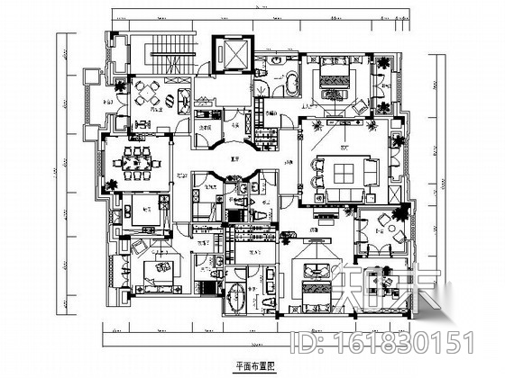 奢华欧式风格三居室室内装修CAD施工图（含效果图）施工图下载【ID:161830151】