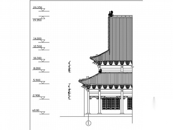 [河北]圆顶古寺宝殿建筑设计施工图cad施工图下载【ID:160729162】