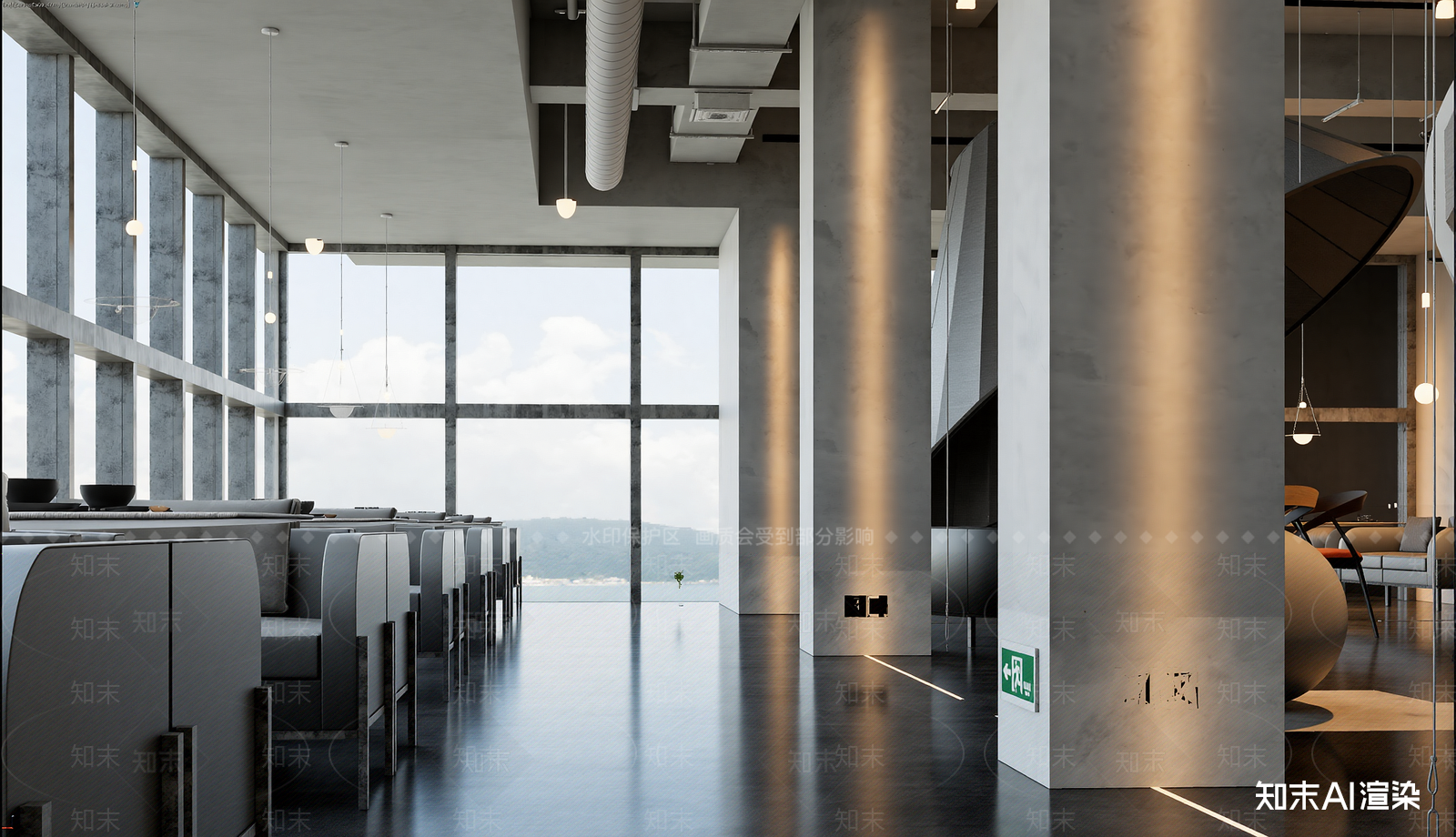 现代酒店餐厅3D模型渲染效果图