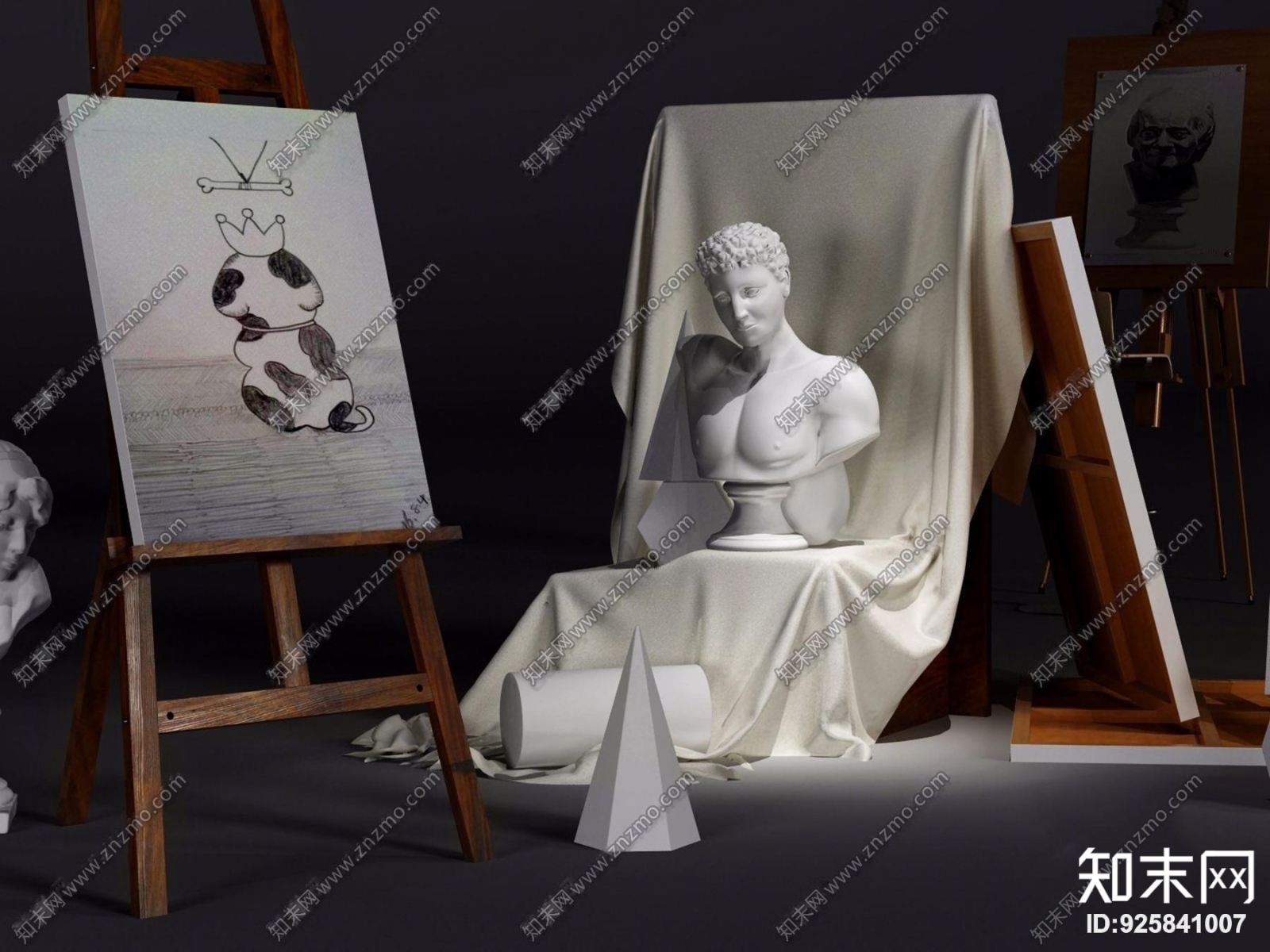 现代画架石膏雕塑美术器材3D模型下载【ID:925841007】