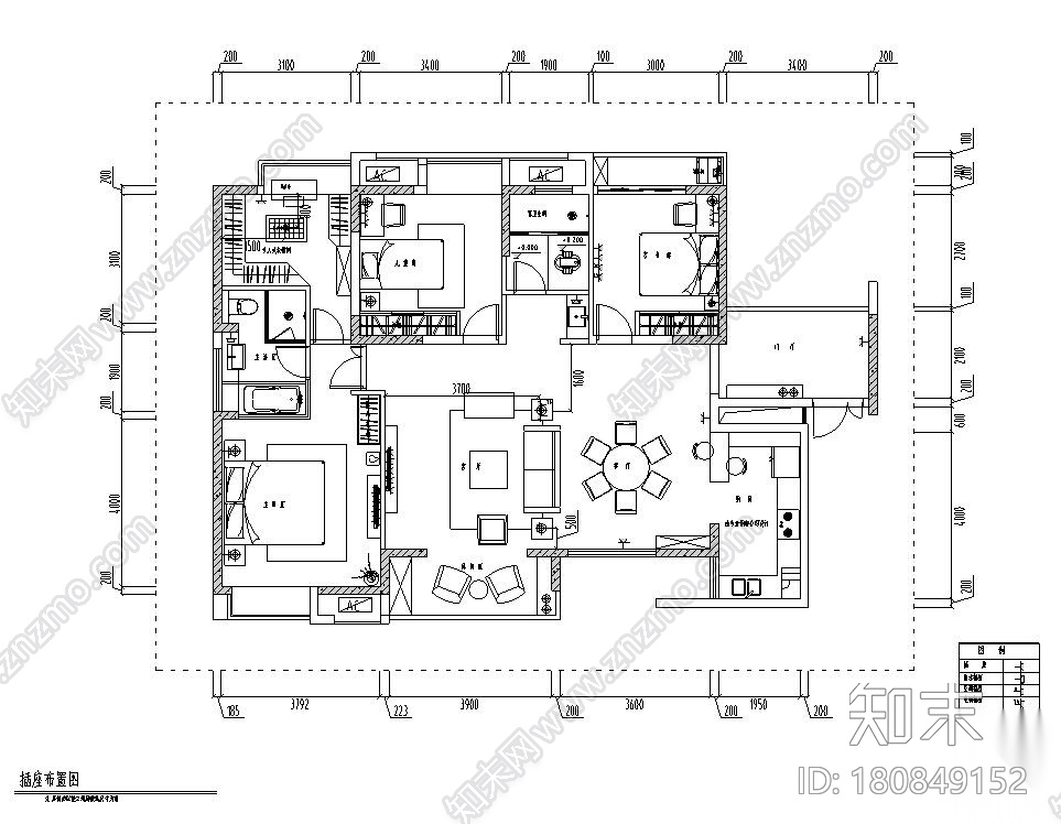 欧式风格156㎡3室2厅2卫住宅装修施工图设计cad施工图下载【ID:180849152】