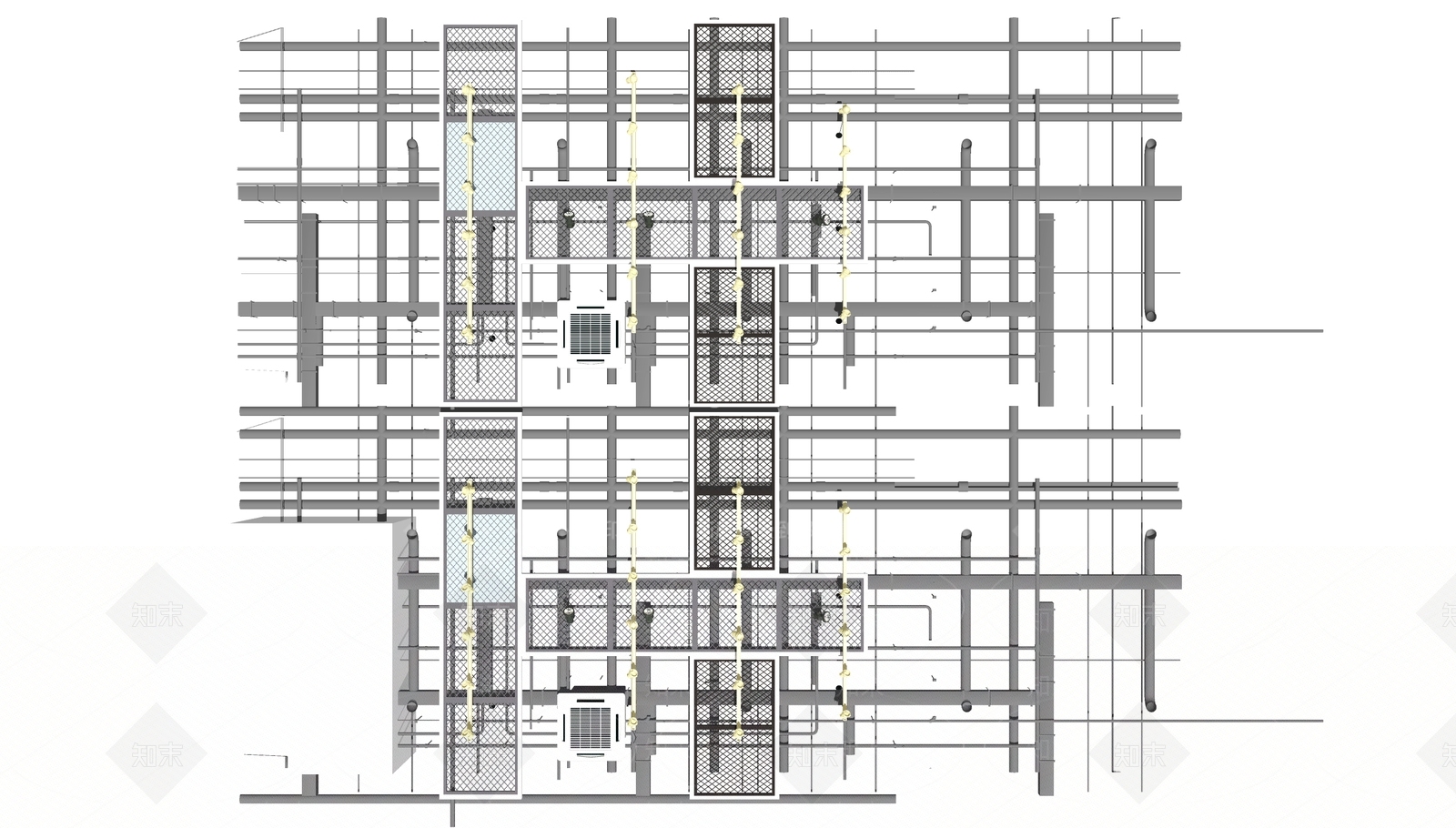 工业风格管道吊顶装饰消防通风管道SU模型下载【ID:170961153】