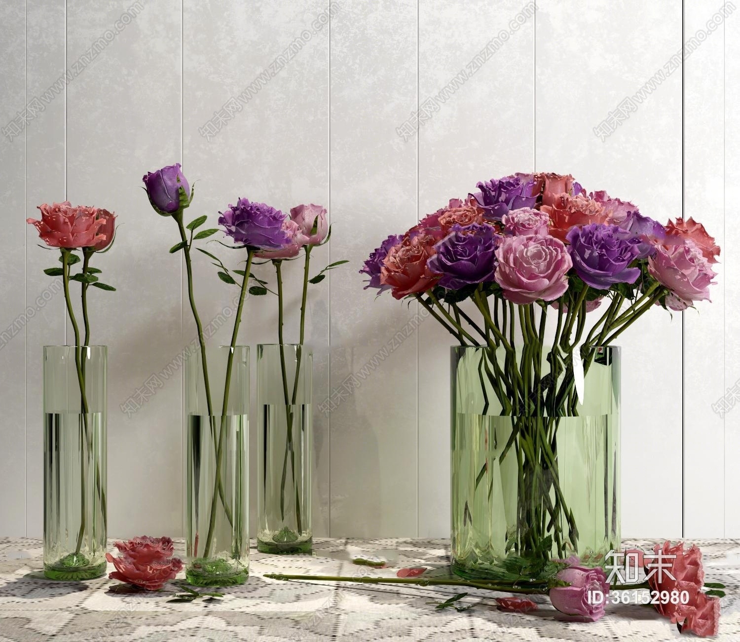 现代玫瑰花玻璃花瓶3D模型下载【ID:36152980】