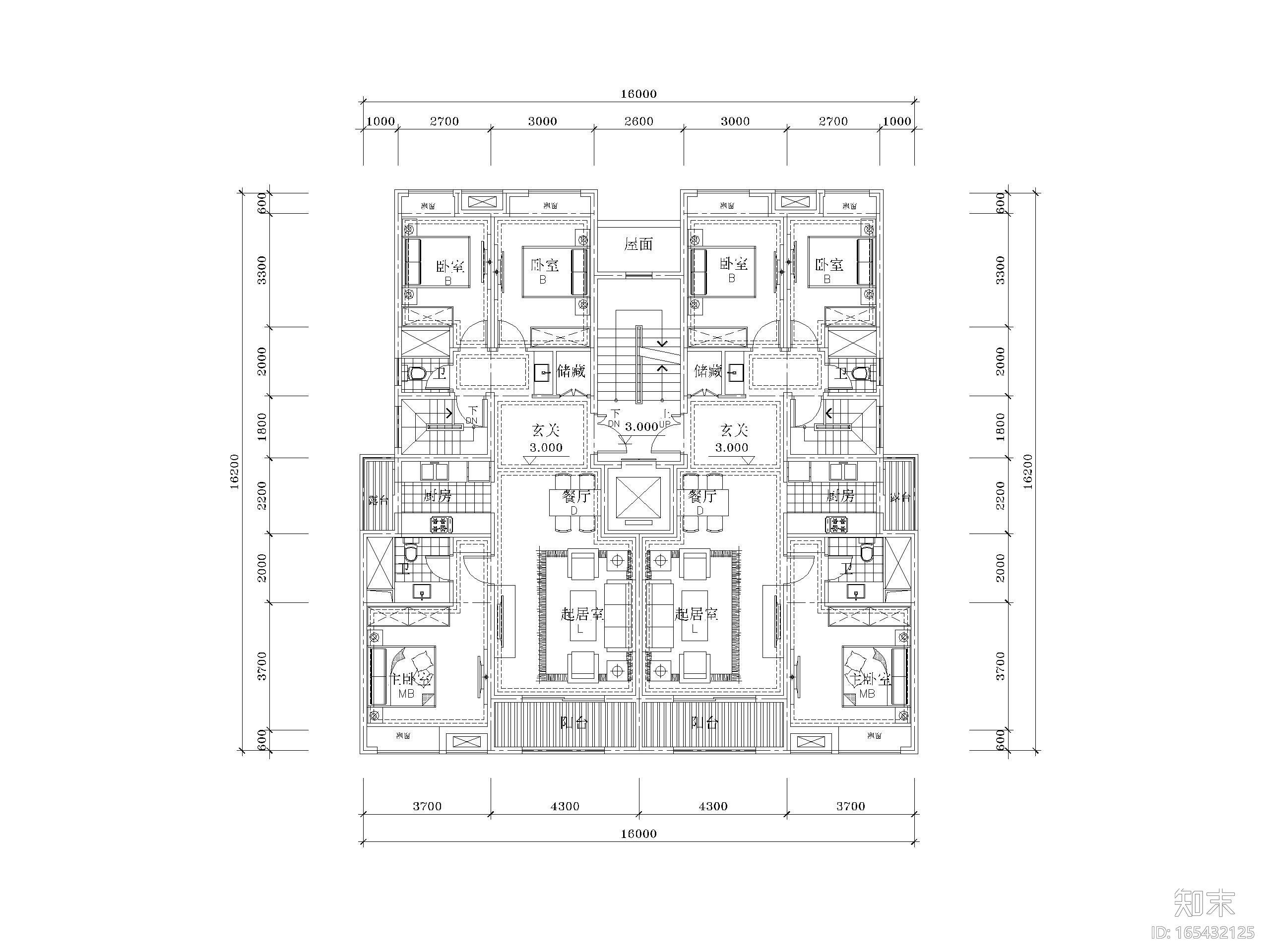 多层洋房1T2_2+2面宽16.2m户型(120+100+90)施工图下载【ID:165432125】