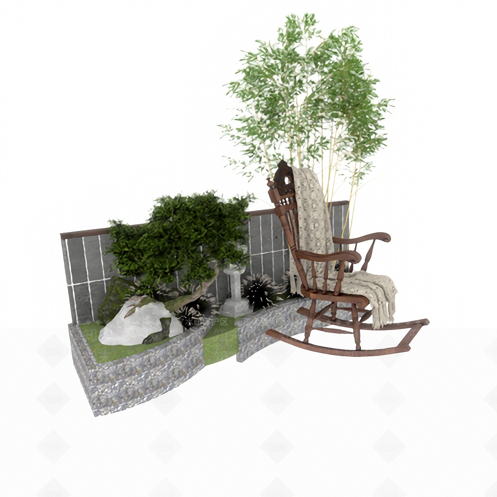 新中式简约园林小景3D模型下载【ID:1125239146】