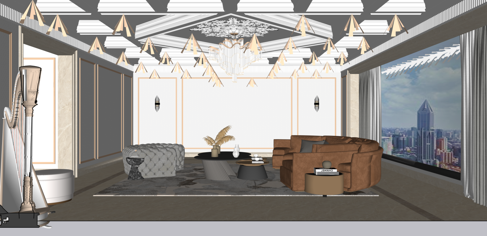 法式家居客厅SU模型下载【ID:1215974941】